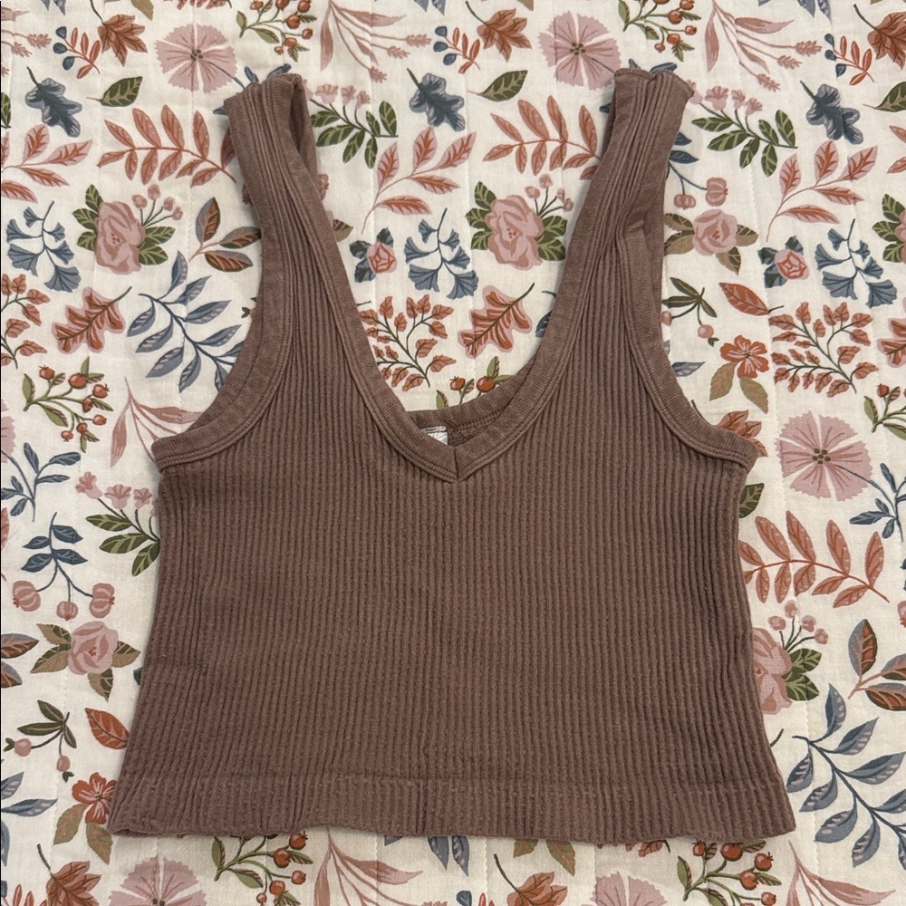 Brown Ribbed Crop Tank